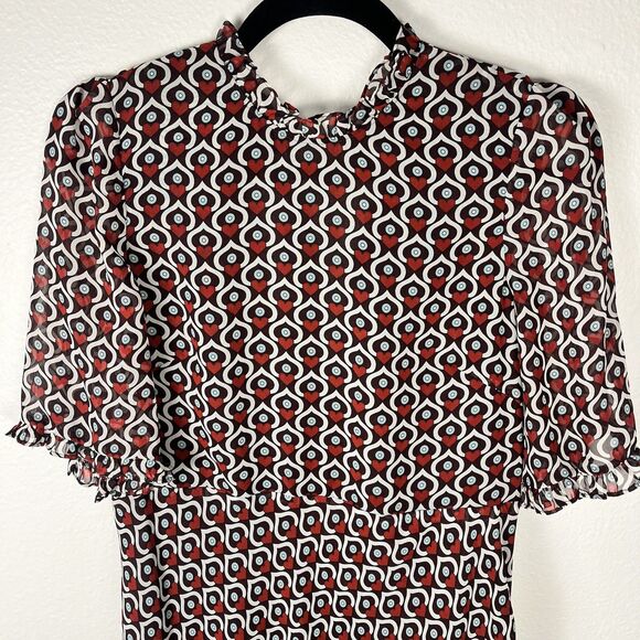 ZARA Dress Womens Size Medium Multicolor Heart Print High Neck Ruffle Hem - Picture 3 of 10